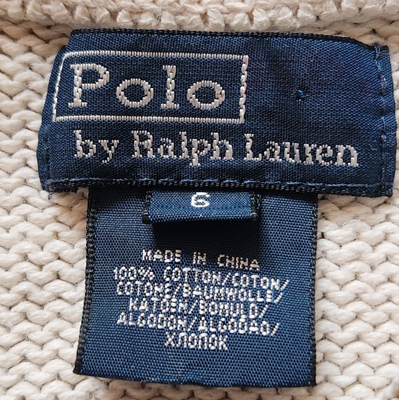RALPH LAUREN POLO Kids Sweater Size 6 Cream Pullover 1/4 Zip Logo Designer - Picture 2 of 10